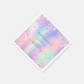 誕生日パープルピンクのホログラフィック名 スタンダードカクテルナプキン (角)