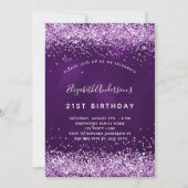 誕生日パープルピンクグリッターグラマラス 招待状 (正面)