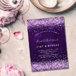 誕生日パープルピンクグリッターグラマラス 招待状<br><div class="desc">21モダン歳スタイリッシュ（または任意の年齢）の誕生日パーティーのための魅力的で魅力的な招待。ピンクの深いの塵と紫の色フェイクの背景。紫は色むらだ。名前は手書文字のスタイルスモダンクリプト付き。カスタマイズしてパーティー詳細を追加する。</div>