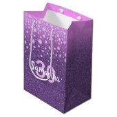 誕生日パープルピンクグリッターダイヤモンド名 ミディアムペーパーバッグ (正面アングル)