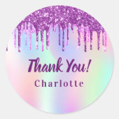 誕生日パープルピンクグリッタードリップ感謝していお願い ラウンドシール (正面)