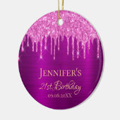 誕生日パープルピンクグリッタードリッ感謝していプス セラミックオーナメント (左)