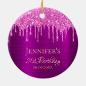 誕生日パープルピンクグリッタードリッ感謝していプス セラミックオーナメント (裏面)