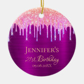 誕生日パープルピンクグリッター感謝していユー セラミックオーナメント (正面)