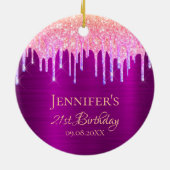 誕生日パープルピンクグリッター感謝していユー セラミックオーナメント (裏面)
