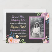 誕生日パープルフラワーフォトチョーク招待状 招待状 (正面)