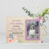 誕生日パープルフラワーフォト招待状 招待状 (スタンド正面)