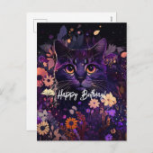 誕生日パープルフローラ猫 シーズンポストカード (正面/裏面)