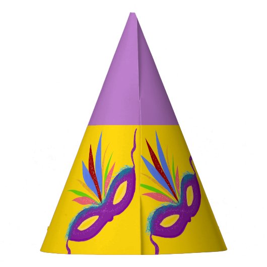 誕生日パープルマルディグラスマスク パーティーハット (裏面)