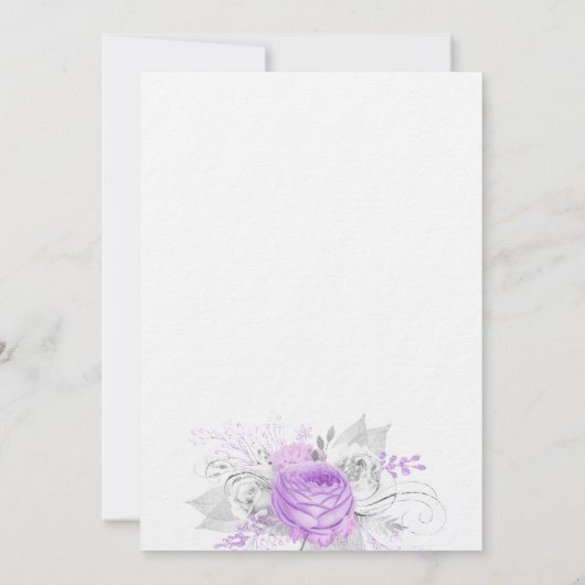 誕生日パープル花模様エレガントシルバー 招待状 (裏面)
