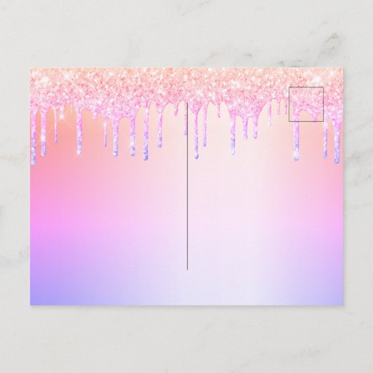 誕生日パープル赤面ピンクグリッター乾燥 ポストカード (裏面)