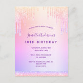 誕生日パープル赤面ピンクグリッター乾燥 ポストカード (正面)