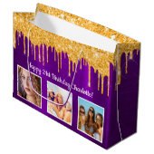 誕生日パープル金ゴールドグリッターのドライブ名の写真 ラージペーパーバッグ (正面アングル)