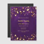 誕生日パープル金ゴールドスターズ マグネット招待状 (正面/裏面)