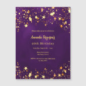 誕生日パープル金ゴールドスターズ マグネット招待状 (正面)