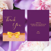 誕生日パープル金ゴールドボウサンキューカード サンキューカード