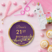 誕生日パープル金ゴールドミュージックノート ペーパープレート (パーティー)