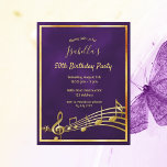 誕生日パープル金ゴールド音楽招待 ポストカード<br><div class="desc">トレンディー、モダン50歳または任意の年齢の誕生日パーティーの招待カードの女性。クラシックの濃い紫色の背景は、金ゴールドフレームと音楽ノートフェイク、金色の文字。紫の背景は凹凸がある。名前、年齢、およびパーティー情報のテンプレート背面：白い背景。ヒントもし：ハガキのように見せたくなクリック、後ろカスタマイズに行き、仕切りとポストスタンプを取り除く。</div>