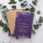 誕生日パープル銀グリッター 招待状