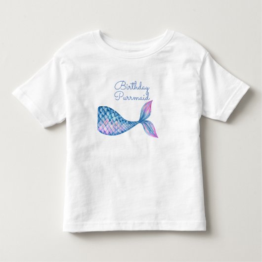 誕生日パーメイド猫マーメイド水彩少女 トドラーTシャツ (正面)
