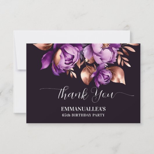 誕生日パ感謝していーティーパープルピーニーテンプレート サンキューカード (正面)