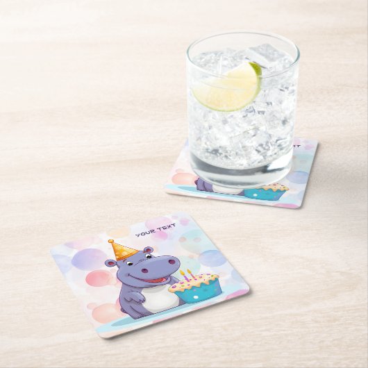 誕生日ヒッポ紙コースター スクエアペーパーコースター (インサイチュ)