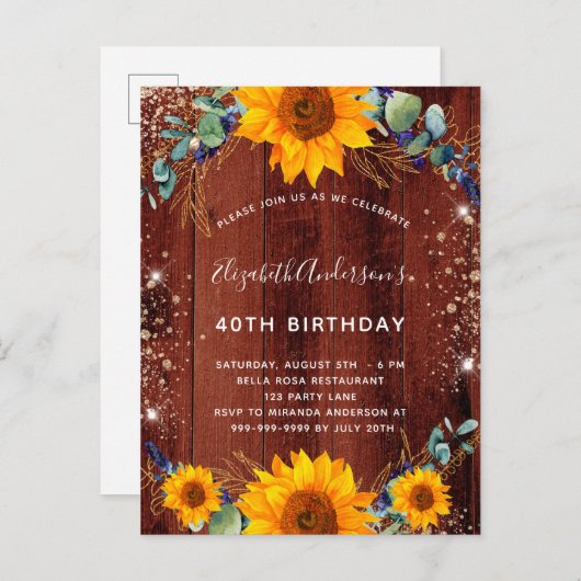誕生日ヒマワリ原生褐色材 インビテーションポストカード (正面/裏面)