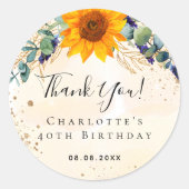 誕生日ヒマワリeucalyptusグリッター感謝していユー ラウンドシール (正面)