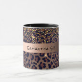 誕生日ヒョウ柄の茶色の名前年齢 マグカップ (中央)