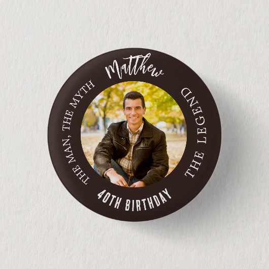 誕生日ビストル茶色の写真家の伝説 缶バッジ (正面)