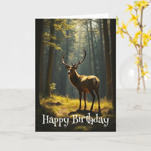 誕生日ビューティフルスタグディアサニーフォレスト カード (黄色い花)