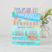 誕生日ビーチまたはプールパーティーサマーフィッシュサーフスイム 招待状 (スタンド正面)