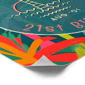 誕生日ビーチパーティーパームツリーサンセットウォーターカラー ポスター (角)