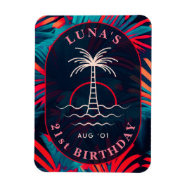 誕生日ビーチパーティーパーム離れツリーサンセット マグネット