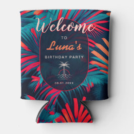 誕生日ビーチパーティーパーム離れツリーサンセット 缶クーラー