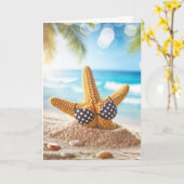 誕生日ビーチヒトデ・イン・サンド カード (黄色い花)