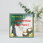 誕生日ビーチピクニックパーティーココナッツドリンク 招待状 (スタンド正面)