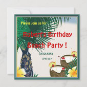 誕生日ビーチピクニックパーティーココナッツドリンク 招待状 (正面)