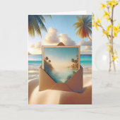 誕生日ビーチ葉書の封筒 カード (黄色い花)