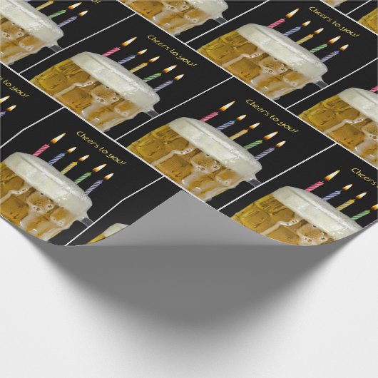 誕生日ビールマグとキャンドル ラッピングペーパー (角)