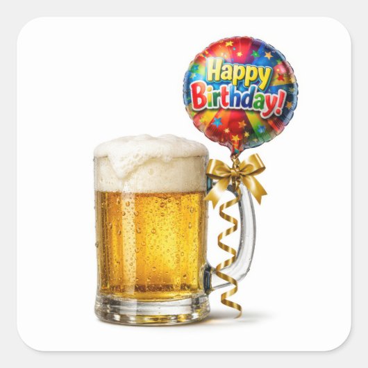 誕生日ビールマグ パーティー風船付き スクエアシール (正面)