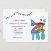 誕生日ピエロベアツー誕生日招待状 招待状 (正面/裏面)