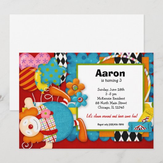 誕生日ピエロ 招待状 (正面/裏面)