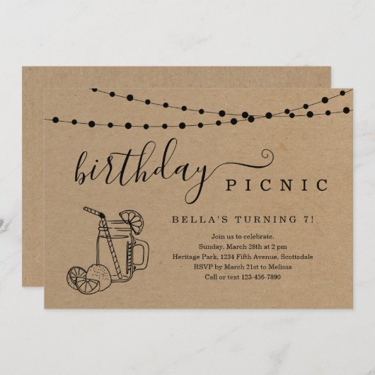 誕生日ピクニックパーティの招待状 招待状 (正面/裏面)