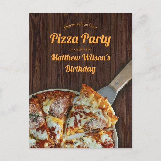 誕生日ピザパーティー 木製のポストカード ポストカード (正面)
