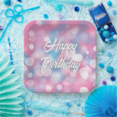 誕生日ピンクとアクア《写真》ぼけ味パーティー灯 ペーパープレート (パーティー)