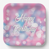 誕生日ピンクとアクア《写真》ぼけ味パーティー灯 ペーパープレート (正面)