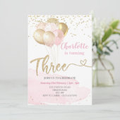 誕生日ピンクと金ゴールドバルーン 招待状 (スタンド正面)