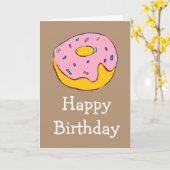 誕生日ピンクのアイシングドーナツかわいい食べ物 カード (黄色い花)