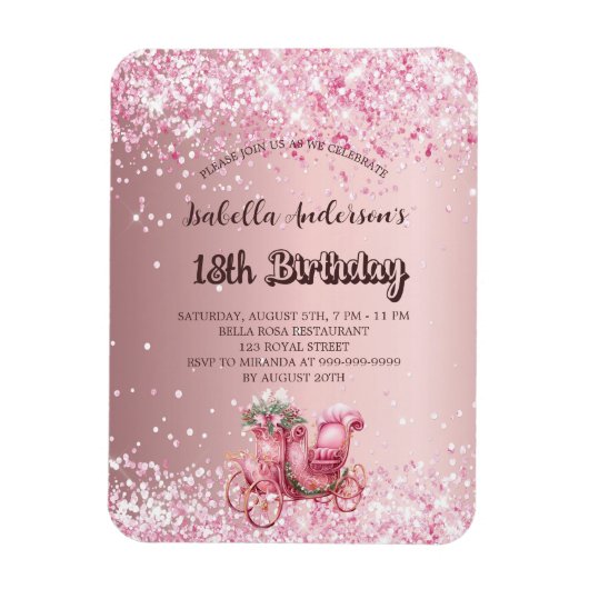 誕生日ピンクのガーリーキャリッジ マグネット (縦)